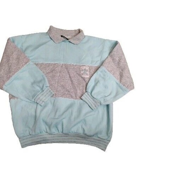 Y2K Vtg GITANO Pullover Sweater Aqua Blue Heather Grey Stripe Sz 18W‎ Plus - Picture 1 of 11